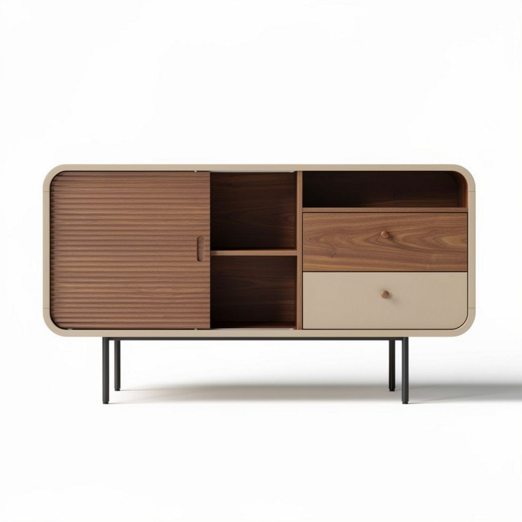 Wooden sideboard with storage compartments and metal legs 120 x 40 x 70cm