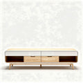 Modern wooden media console with white front and storage drawers 150 x 40 x 50cm