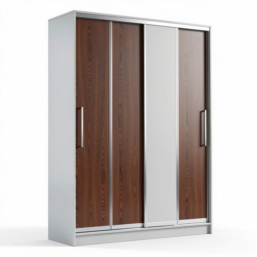 Four-door wardrobe with mirrored front and wood finish dimensions 160 x 50 x 210cm