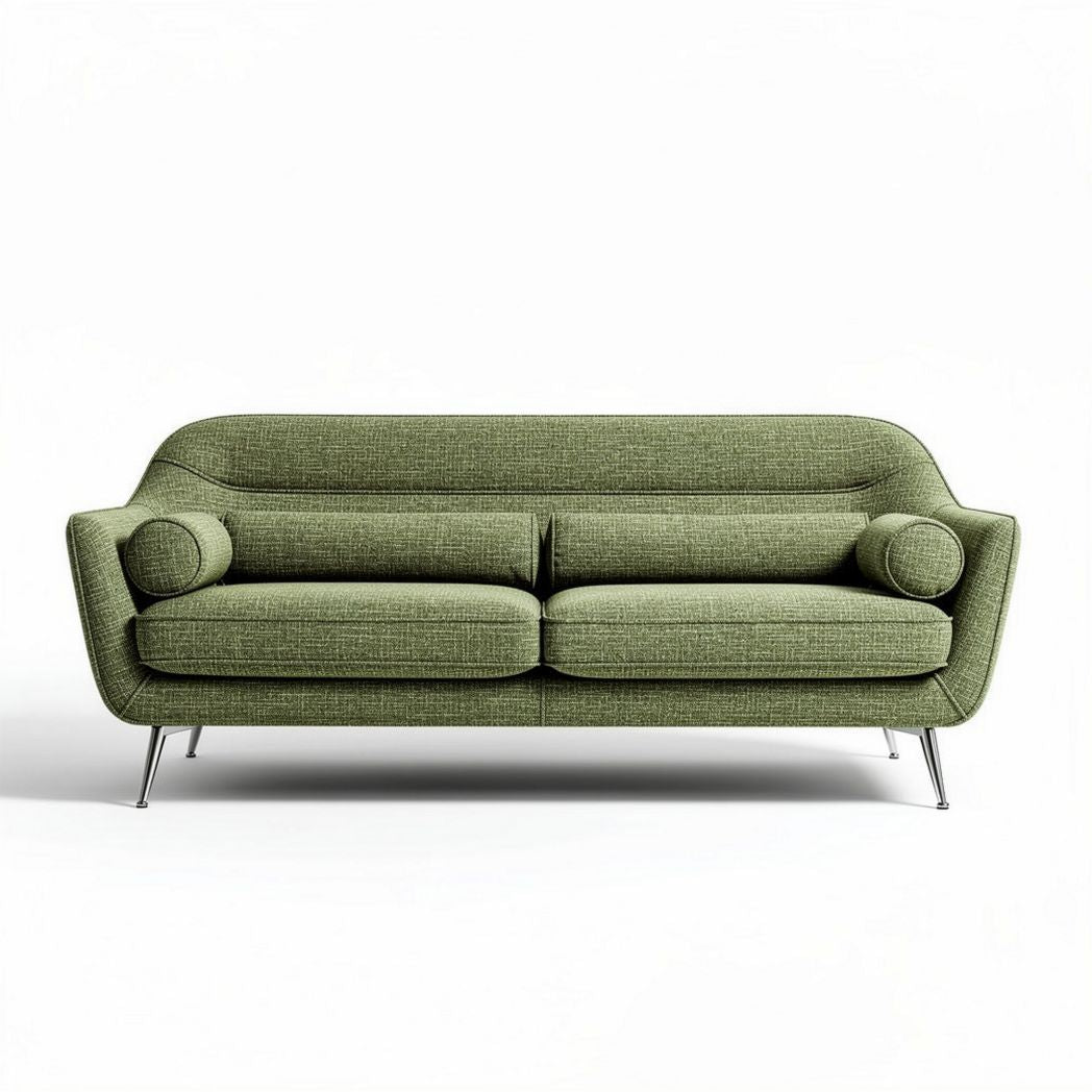 Green fabric sofa with stainless steel legs 210 x 90 x 85cm for living room