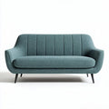 Mid-century modern teal fabric sofa with tufted backrest and wooden legs 180 x 80 x 75cm