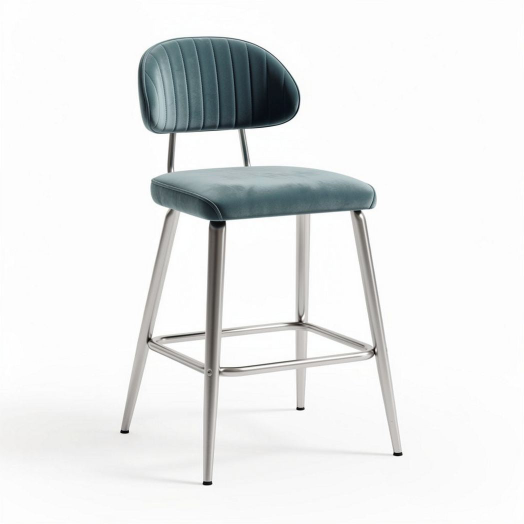 Bar stool with padded seat and backrest in teal fabric 40 x 40 x 100cm