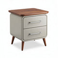 Two-drawer nightstand with wood top and modern design in cream color