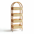 Bamboo four-tier storage shelf with natural woven baskets for organization