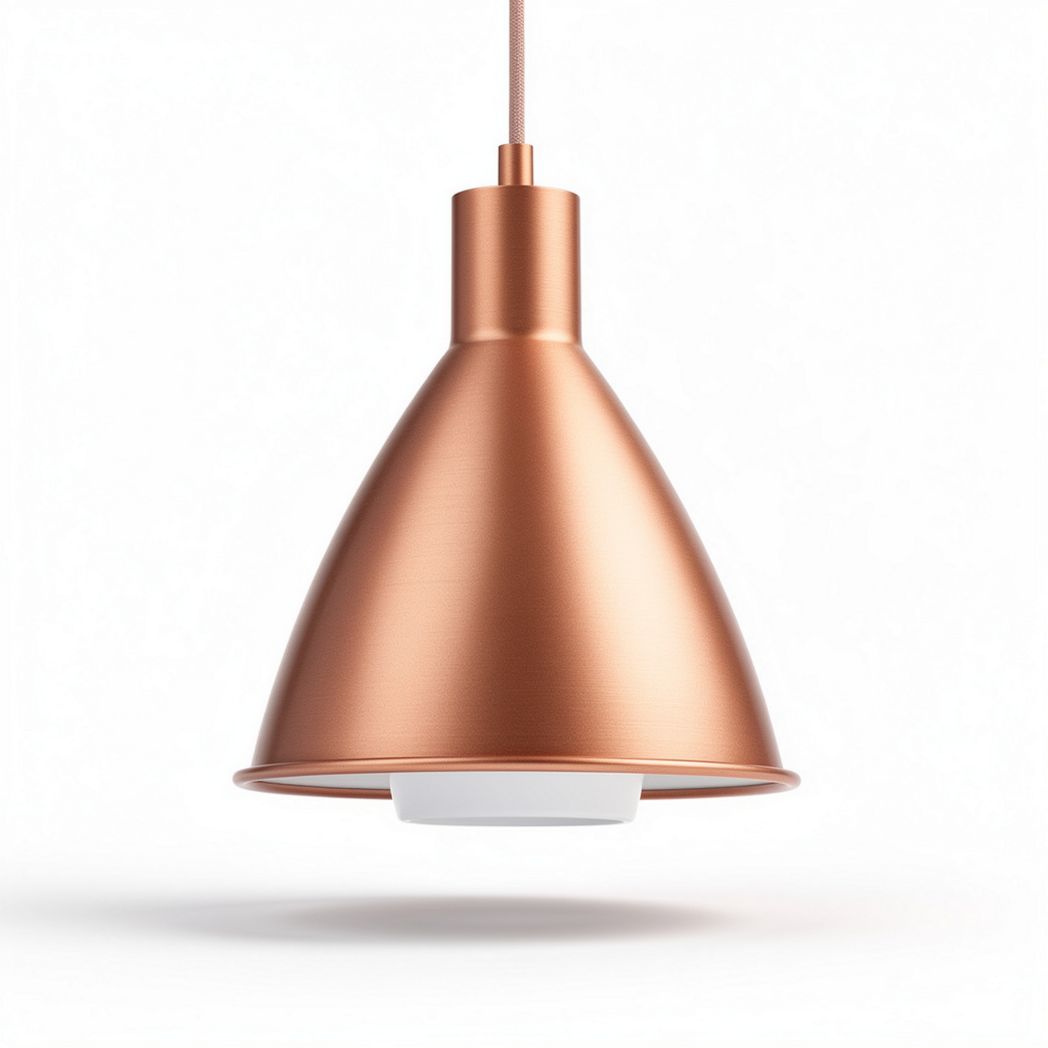 Copper pendant light fixture with a modern design suitable for kitchens and dining areas