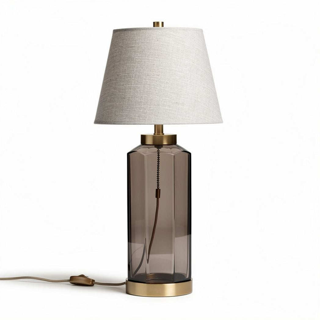 Glass table lamp with fabric shade and brass accents 30 x 30 x 60cm