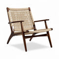 Woven lounge chair in natural rattan and walnut wood 70 x 65 x 75cm