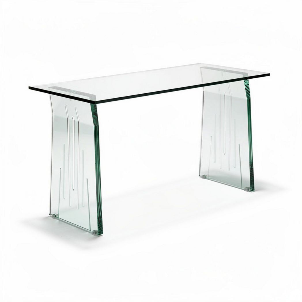 Glass console table with modern design and transparent acrylic legs 150 x 70 x 75cm