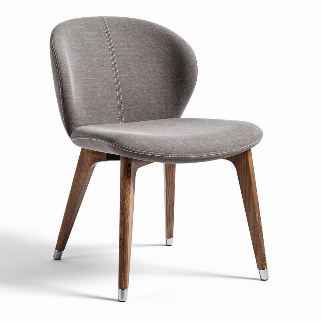 Grey upholstered dining chair with wood legs 45 x 50 x 85cm