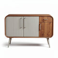 Modern wooden sideboard with gray ribbed doors and tapered legs 120 x 40 x 75cm