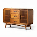 Wooden sideboard with sliding doors and three drawers in oak finish 120 x 40 x 80cm