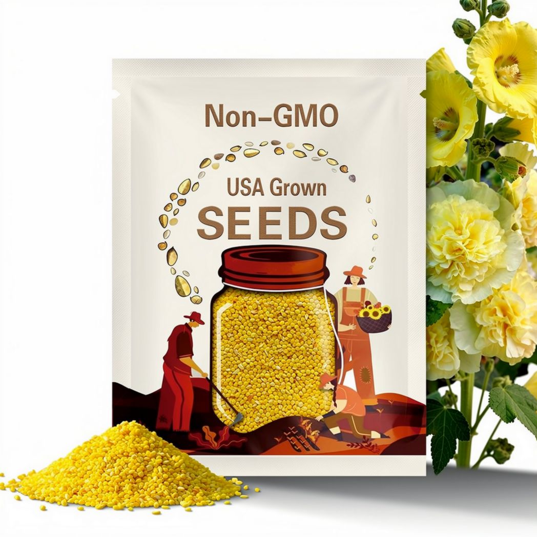 Yellow Hollyhock Seeds (15pcs), Low-Maintenance Flowers for Garden Edging, Indoor & Outdoor Planters